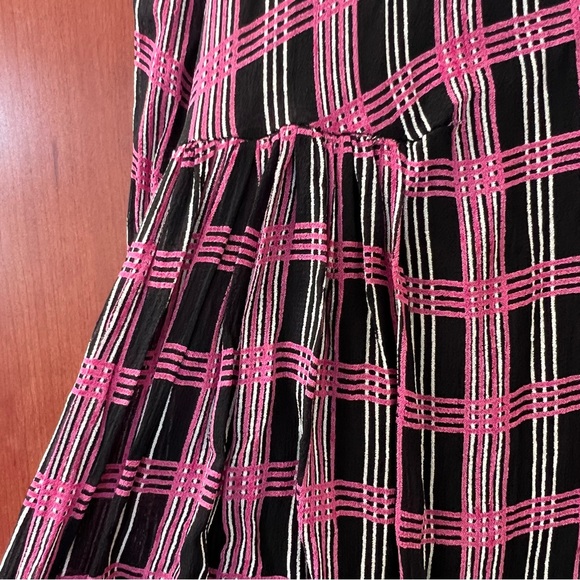 GANNI Mock Neck Dress Size 40 Long Sleeves Pleated Midi Plaid Size 10 Pink AA - Picture 6 of 13